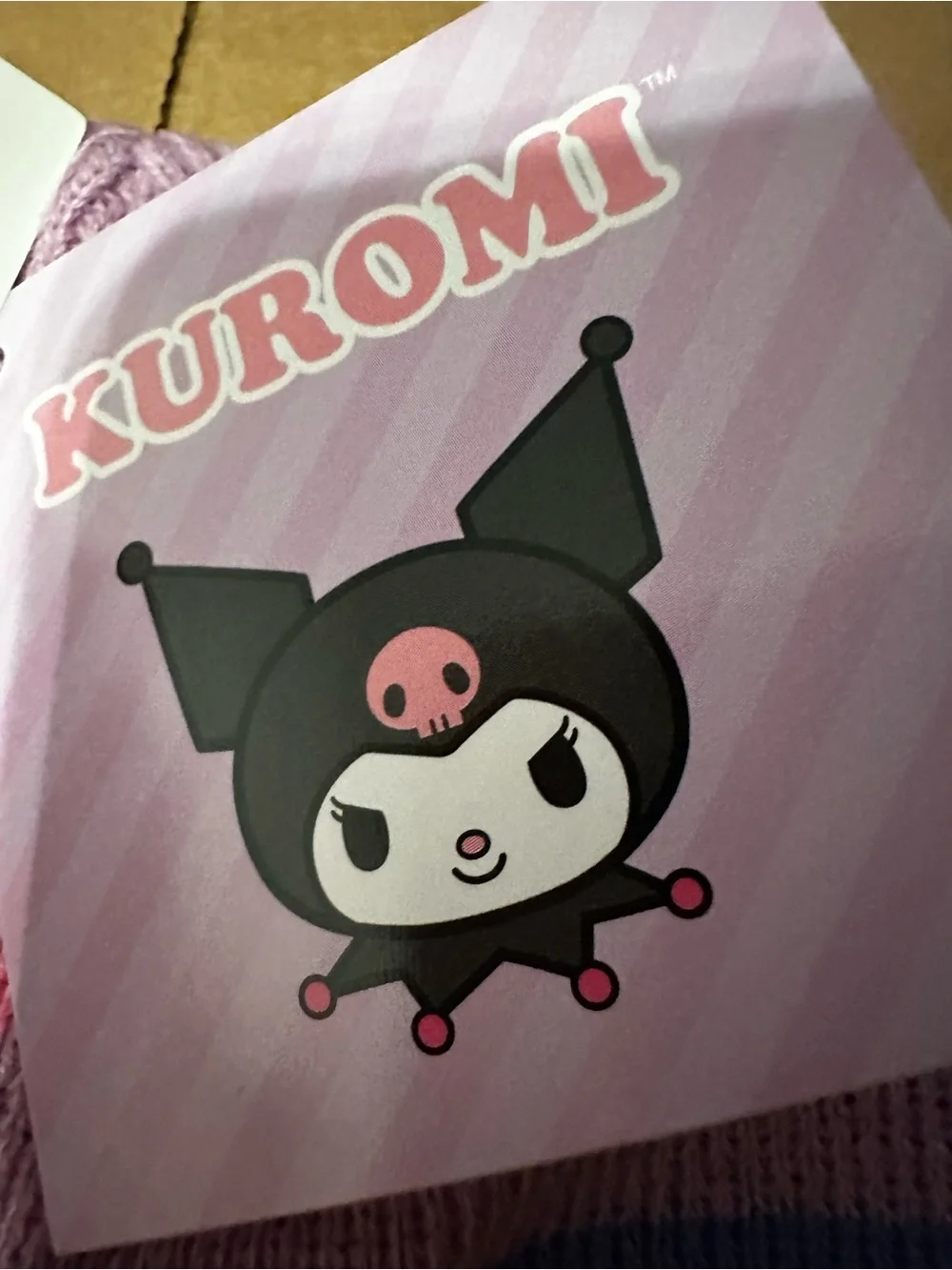 Sanrio Pink Lavender Striped Beanie with Hello Kitty & Kuromi Patch